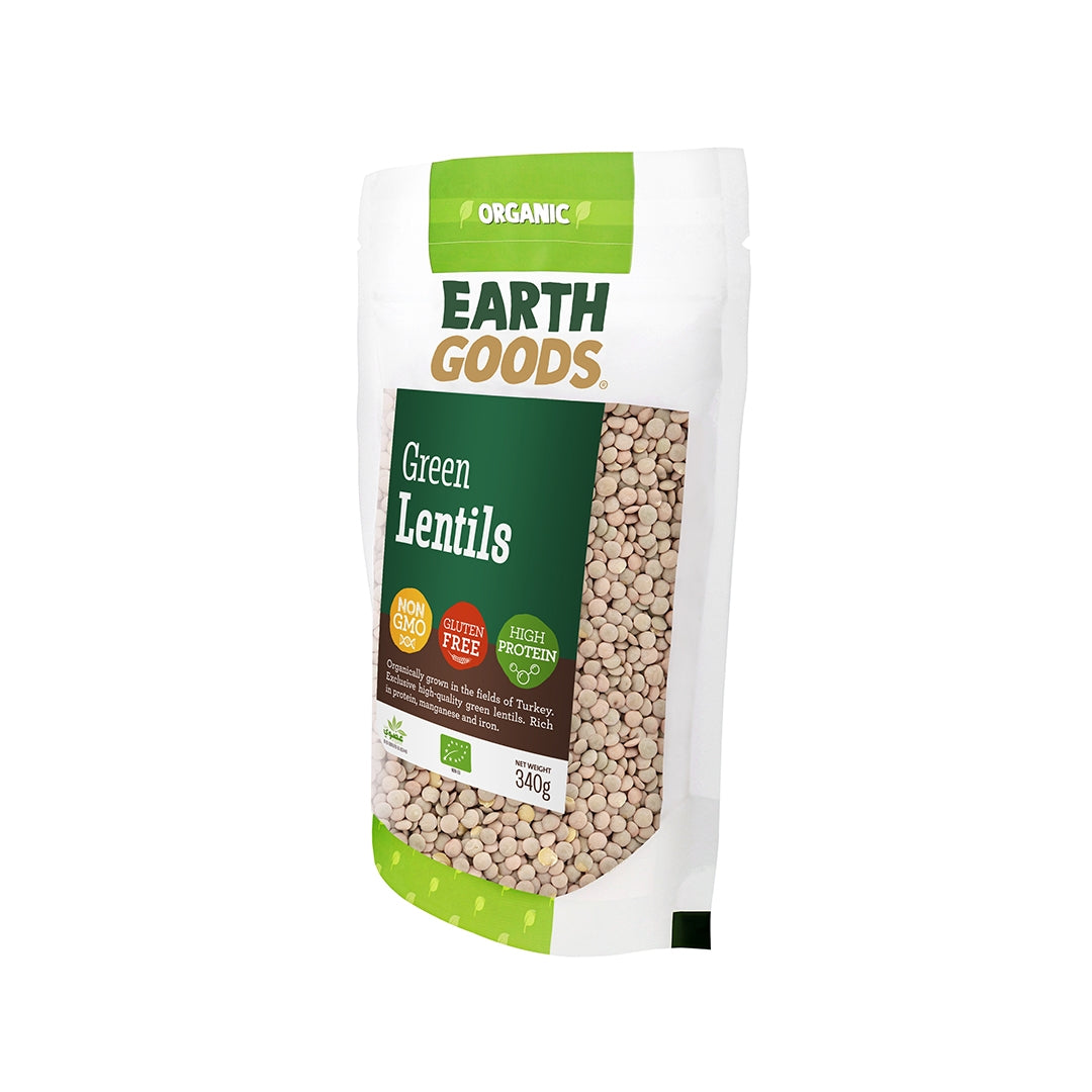 EARTH GOODS Organic Green Lentils, 340g- Organic, Vegan, Gluten Free, Non GMO