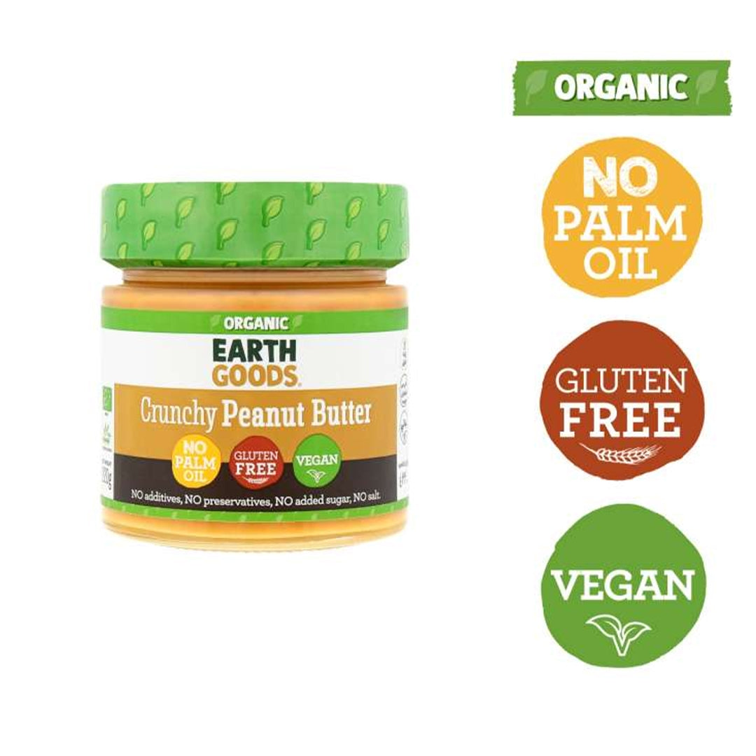 EARTH GOODS Crunchy Peanut Butter, 200g - Organic, Vegan, Gluten Free, Non GMO