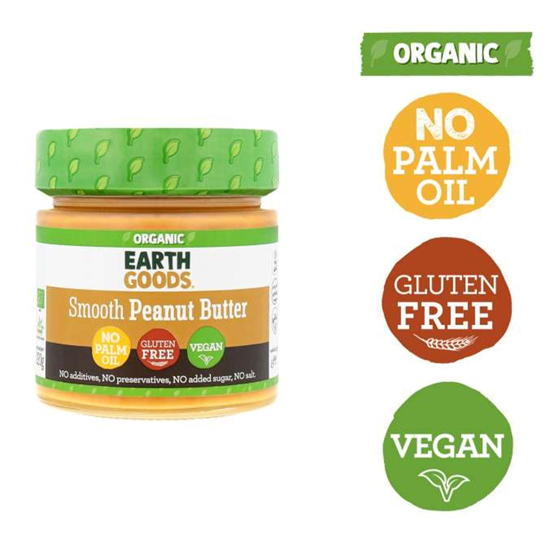 EARTH GOODS Smooth Peanut Butter, 220g - Organic, Vegan, Gluten Free, Non GMO