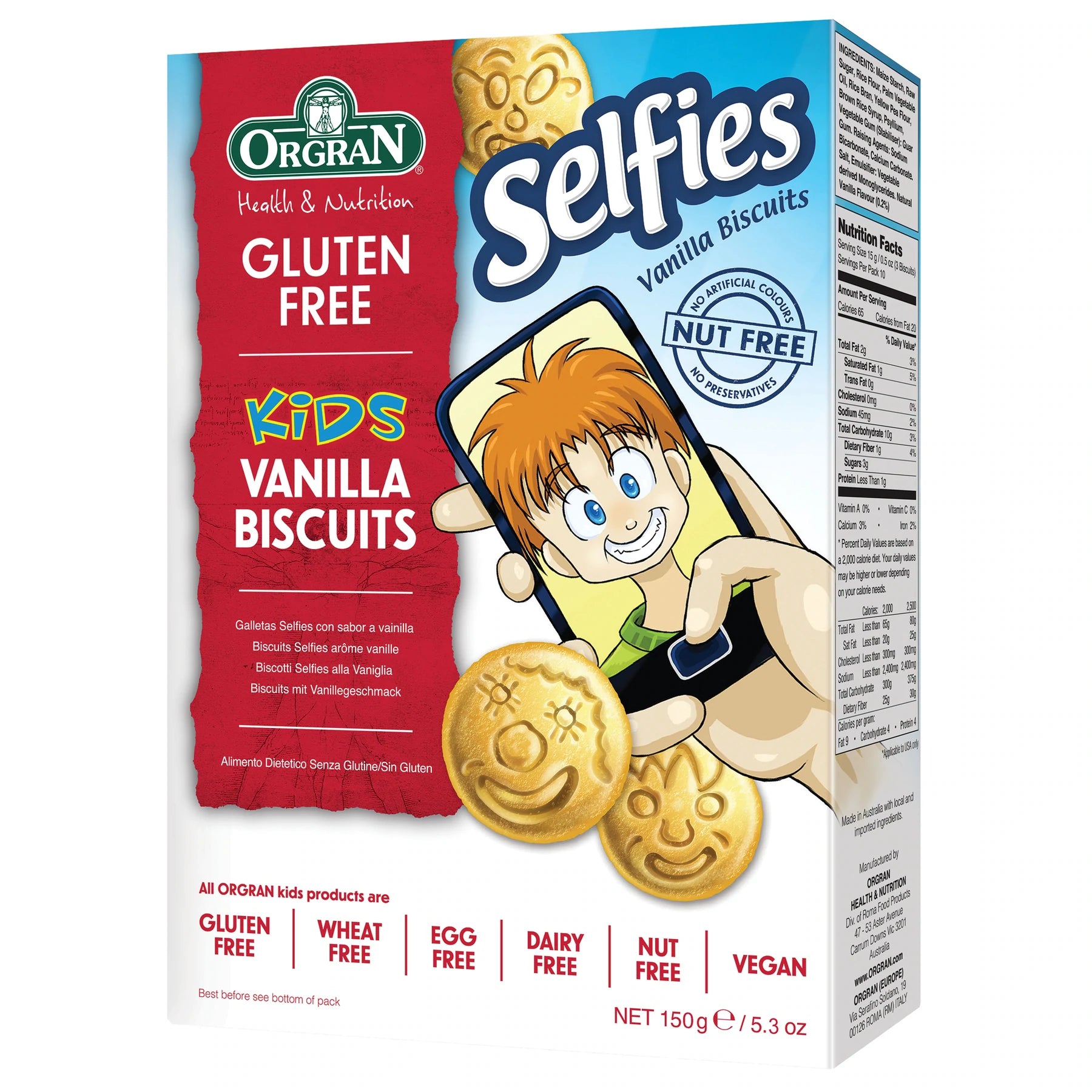 ORGRAN Selfies Kids Vanilla Biscuits, 150g