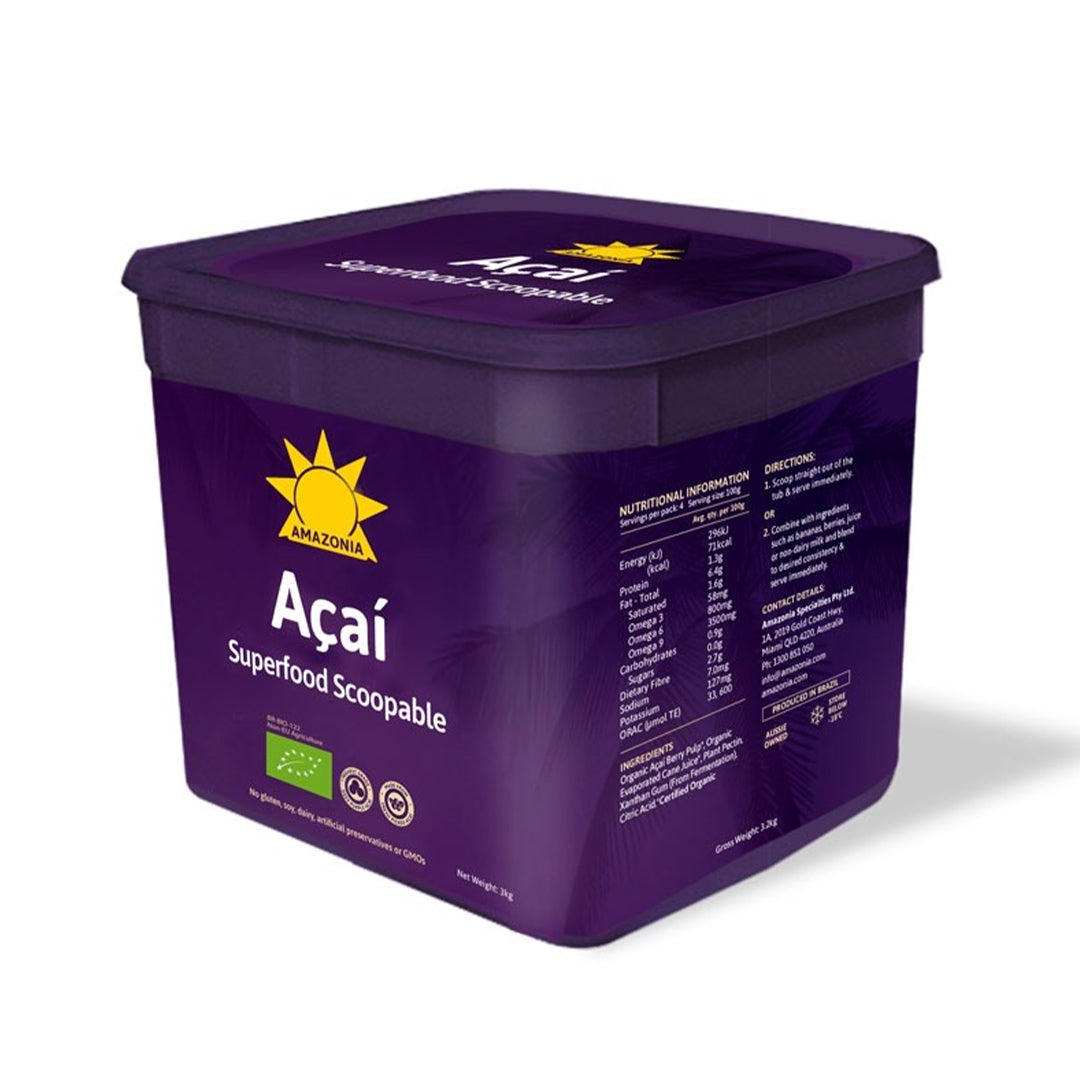 AMAZONIA Acai Superfood Scoopable Puree Tub, 3kg, Gluten Free, Organic, Vegan, No GMO