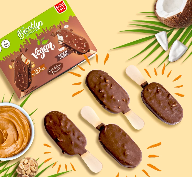 THE BROOKLYN CREAMERY Multi Pack Vegan Ice Cream - Salted Peanut Butter, Chocolate & Coconut Dark Belgian Chocolate Bars (4x55ml), 35g