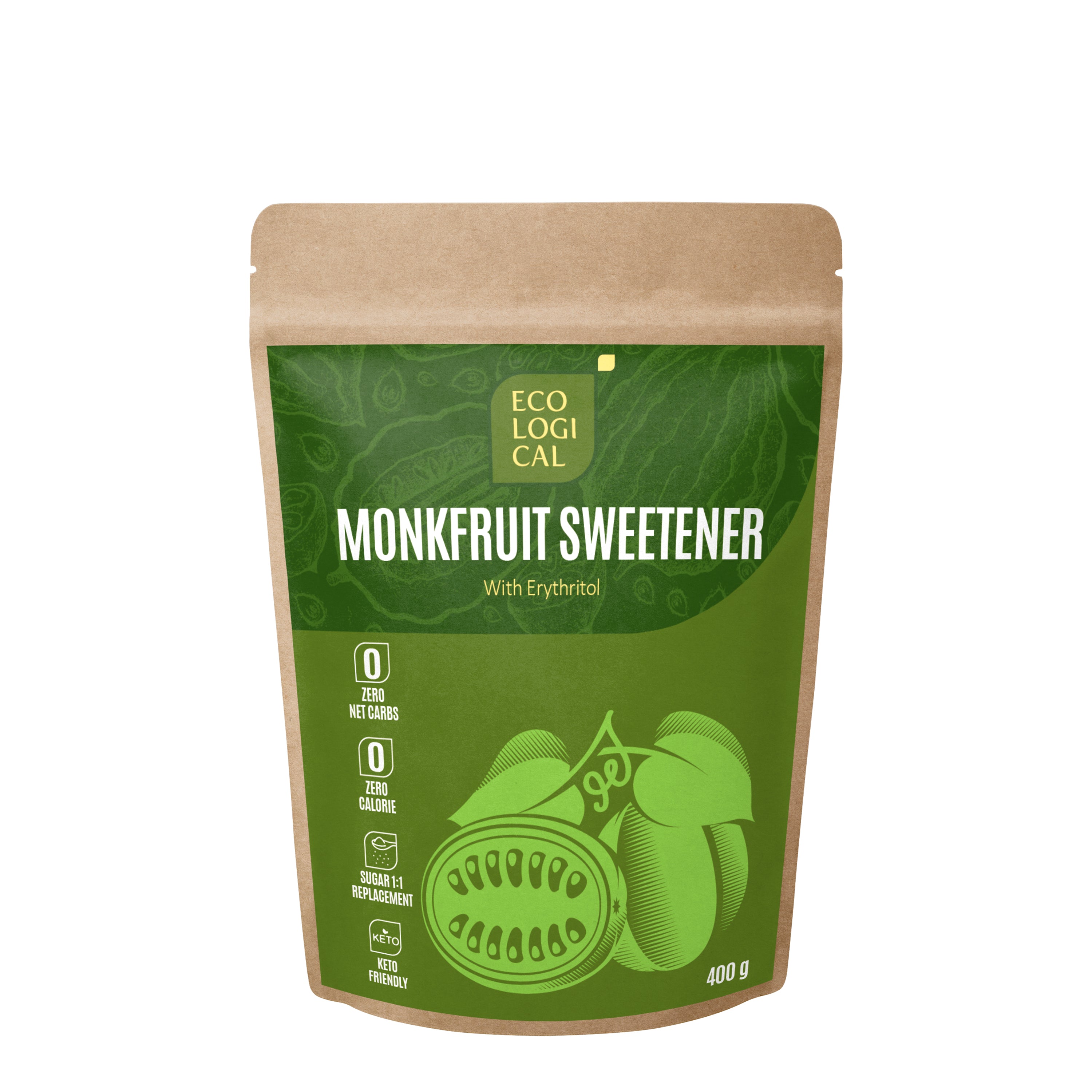 ECOLOGICAL Monk Fruit Sweetener, 400g - With Erythritol