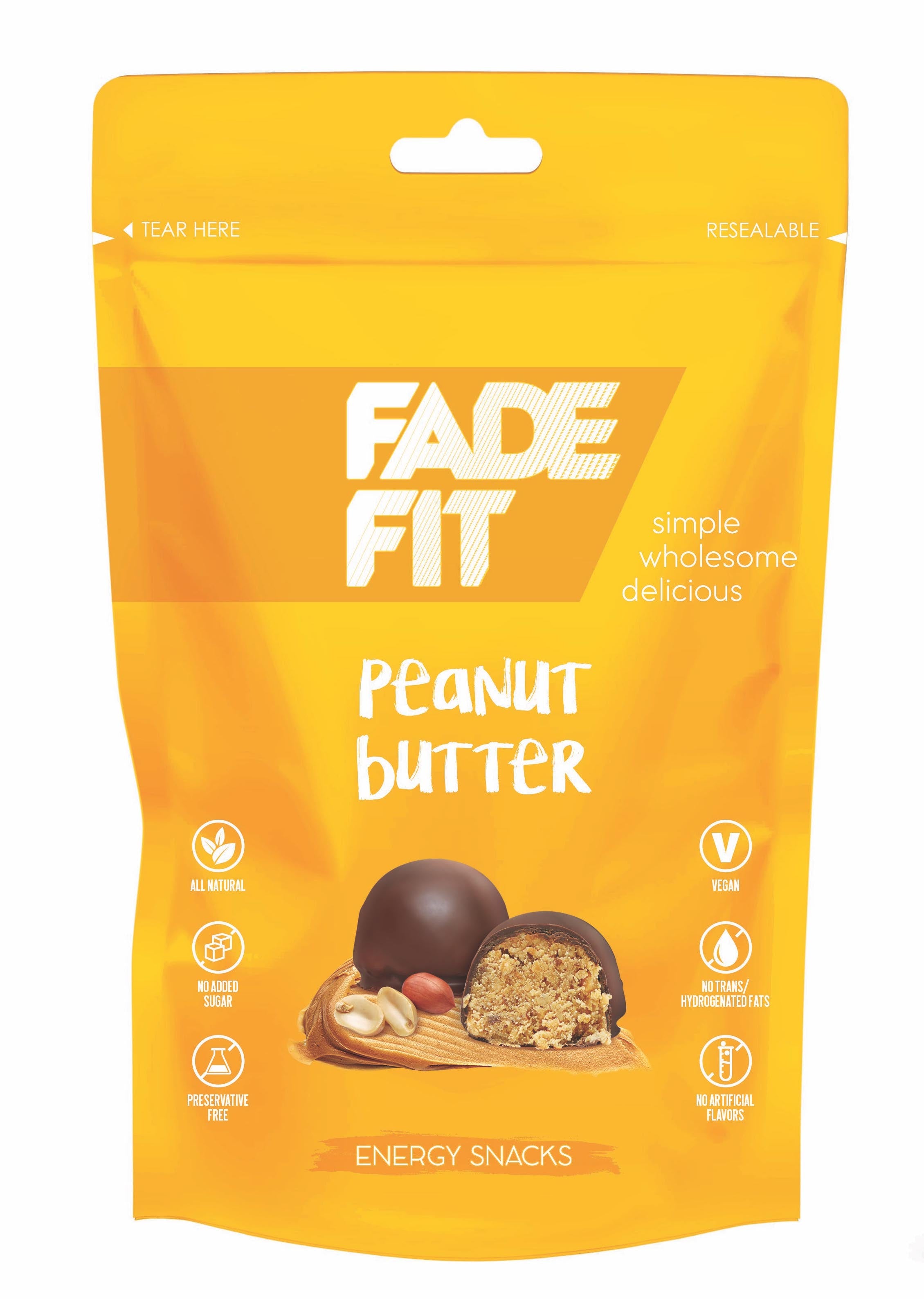 FADE FIT Peanut Butter Energy Snack, 45g - Vegan, Sugar Free, Natural