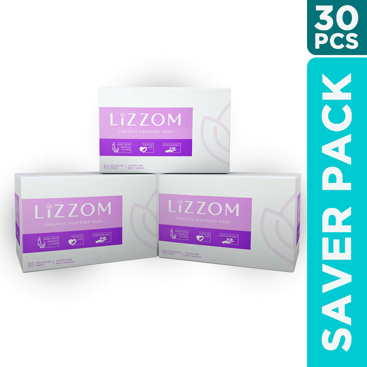 LiZZOM Ultra Thin Large Pads With Wings (30 pc) - Pack Of 3