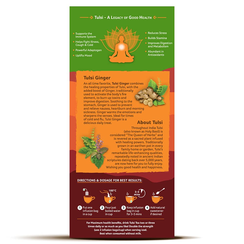 ORGANIC INDIA Tulsi Ginger Tea Bag, 32.4g - Pack of 25 Sachets