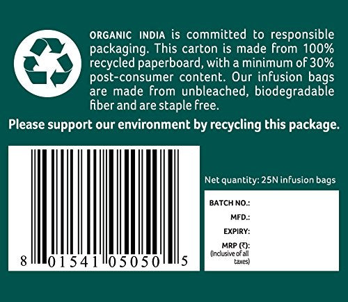 ORGANIC INDIA Tulsi Green Tea Classic, 42.5g - Pack of 25 Sachets