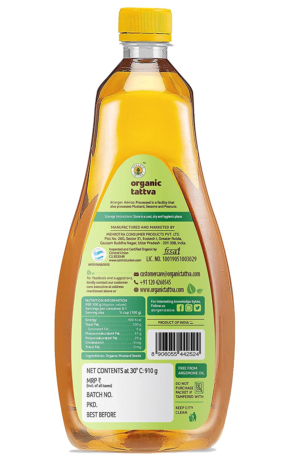 ORGANIC TATTAVA Organic Mustard Oil, 1Ltr