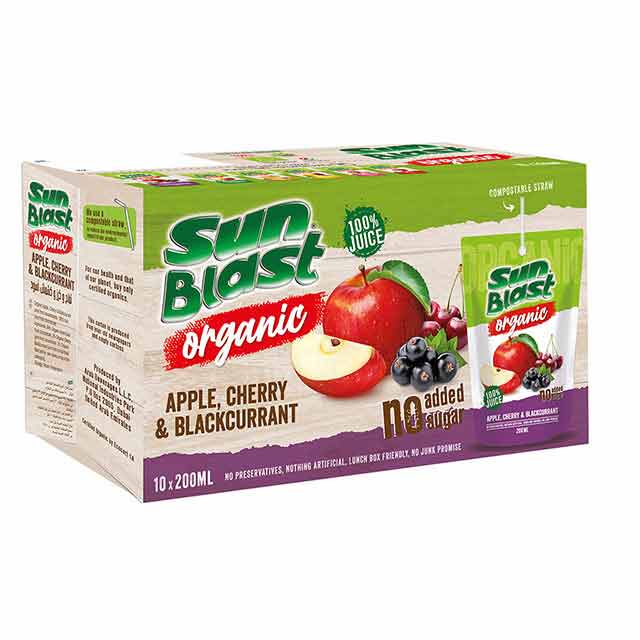 SUN BLAST Organic Apple Cherry & Blackcurrant, 200ml - Pack Of 10