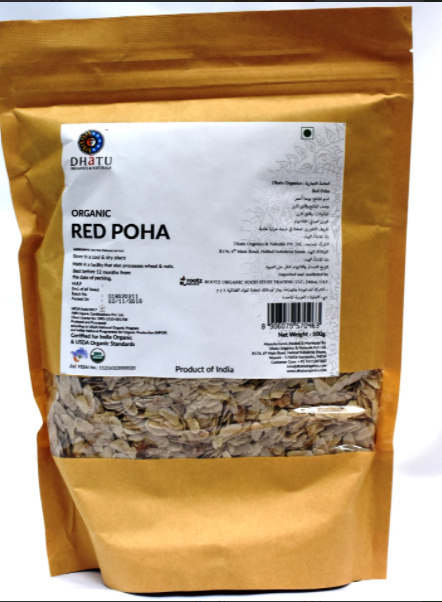 DHATU Organic Red Rice Poha (Flat Rice), 500g