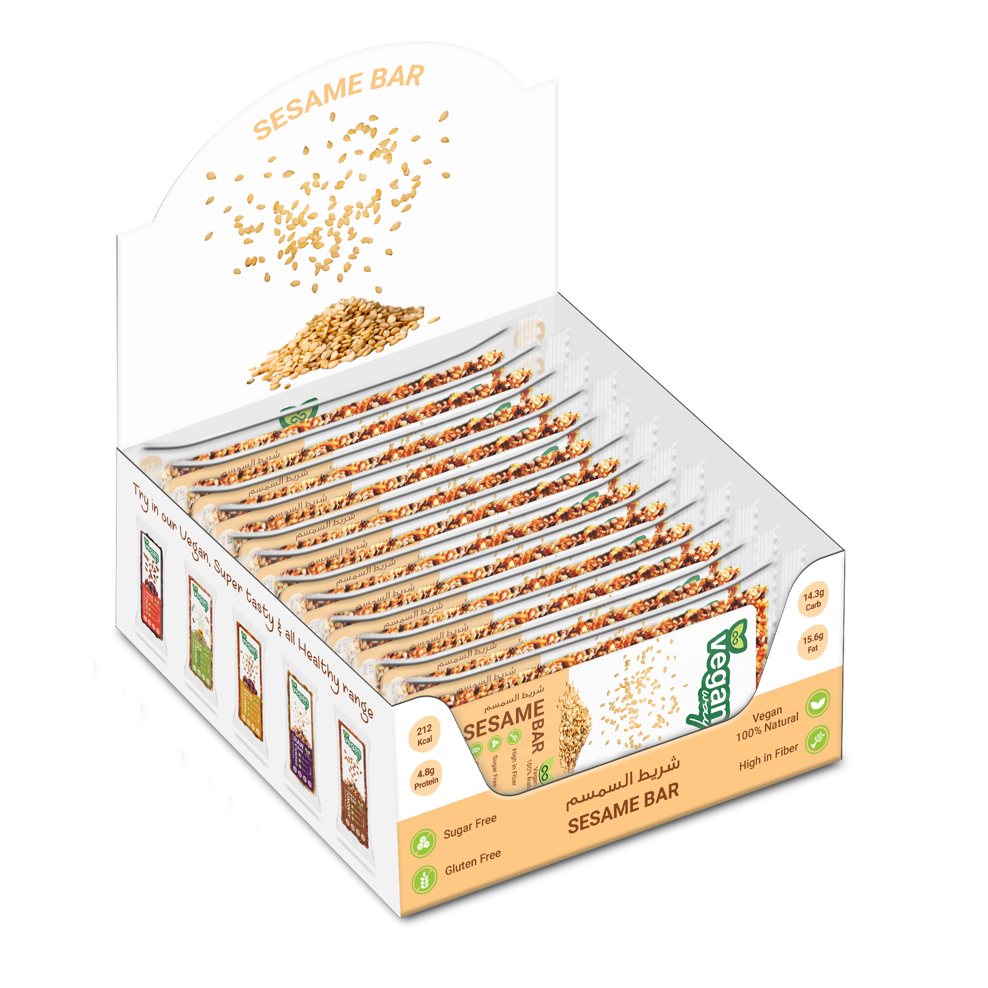 VEGAN WAY Sesame Bar with Flax Seeds & Dates, Pack of 12 Pcs (40g each) - Vegan, Gluten Free, Non GMO