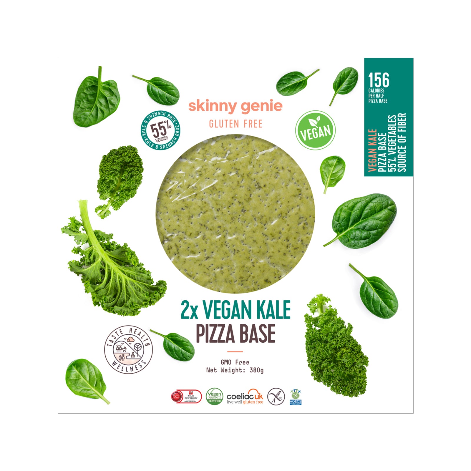 SKINNY GENIE Vegan Kale Pizza Base (26cm) - 2 Pcs, 380g