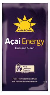 AMAZONIA Organic Acai Energy Guarana Blend Smoothies, 4Kg - Pack of 40,GMO Free, Gluten Free, Vegan
