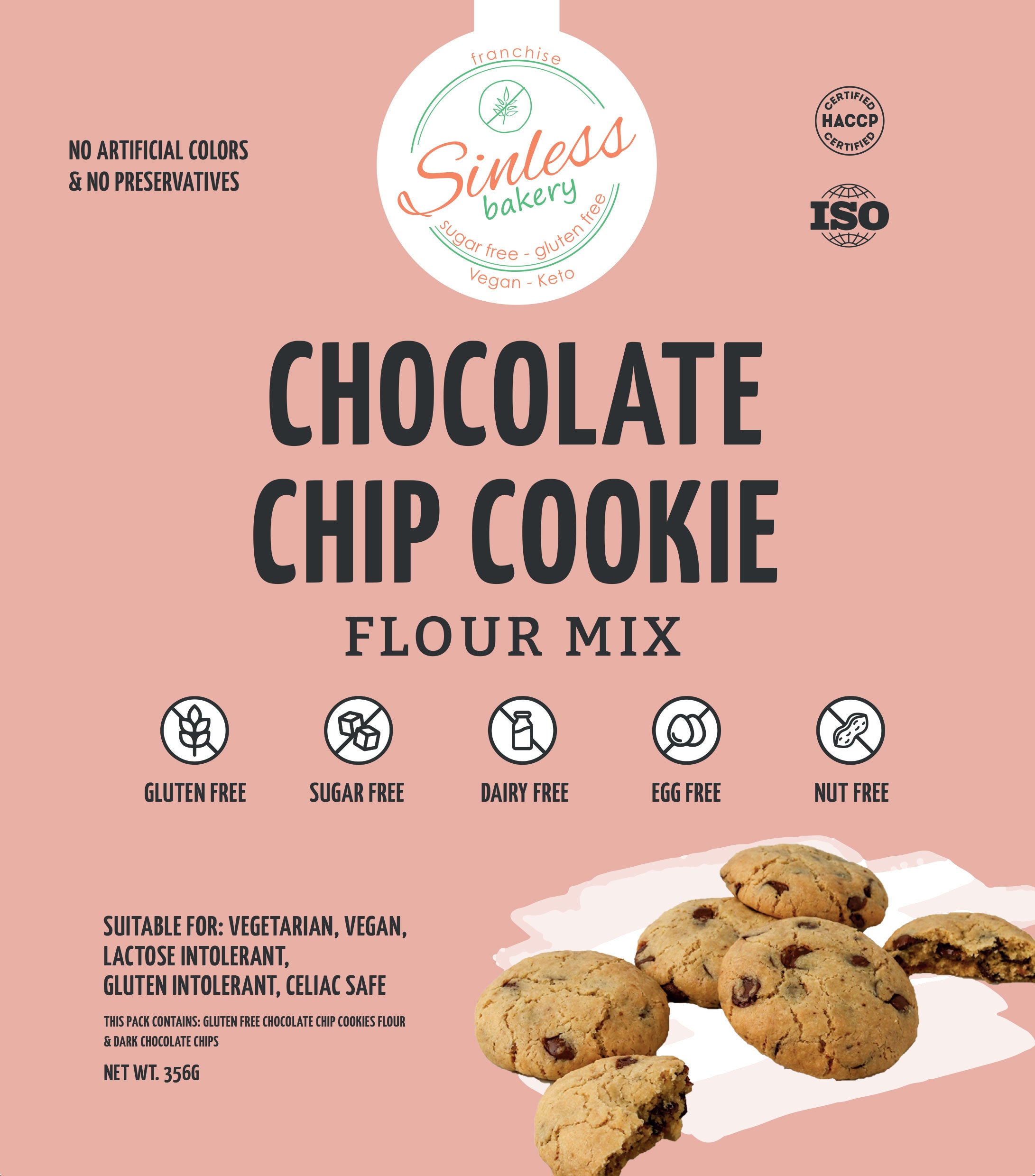 SINLESS BAKERY Chocolate Chip Cookie Flour Mix, 356g