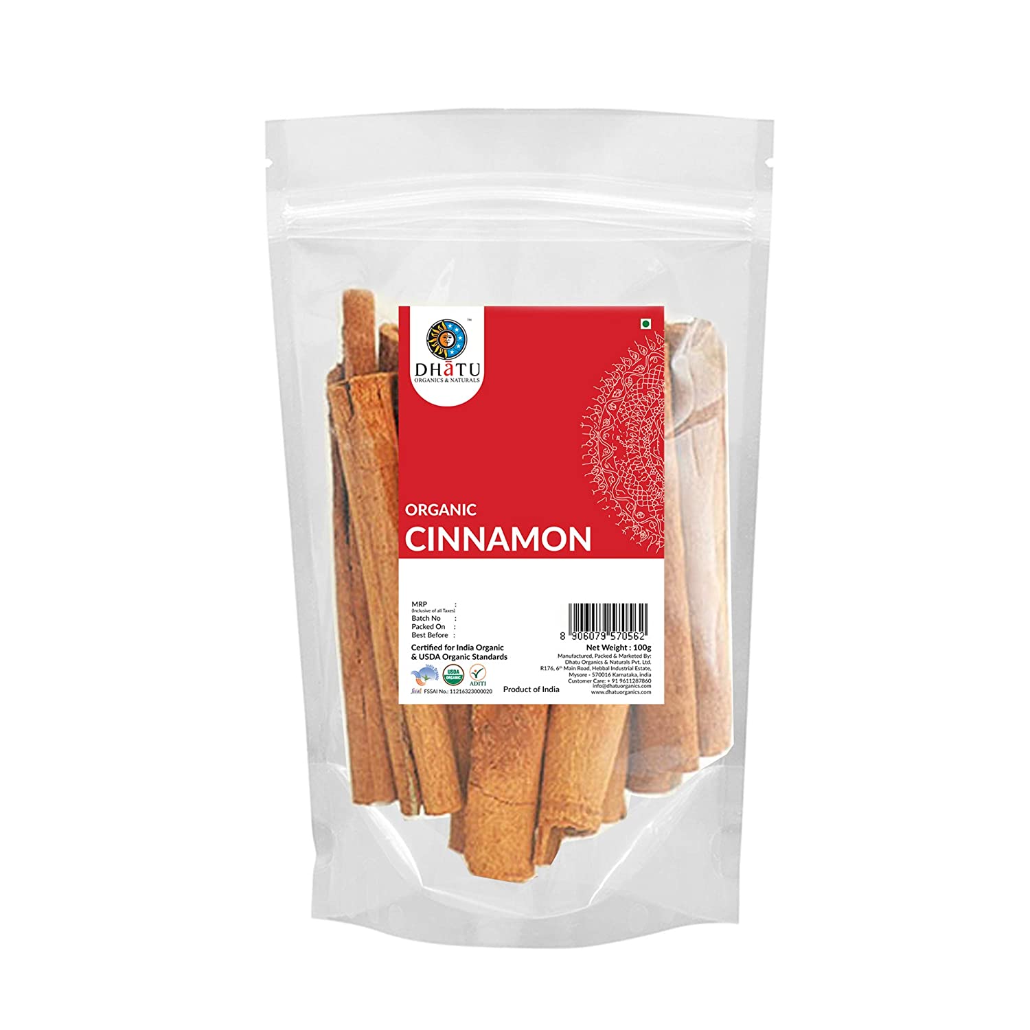 DHATU Organic Cinnamon Sticks, 100g