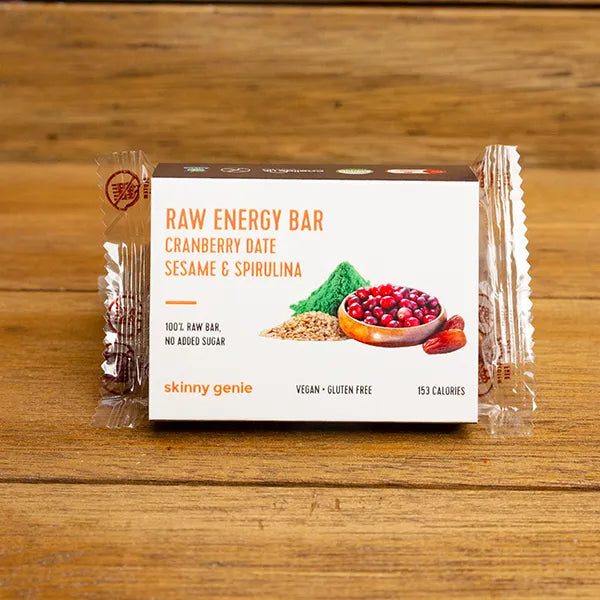 SKINNY GENIE Raw Energy Bar Cranberry, Date, Sesame & Spirulina, 40g