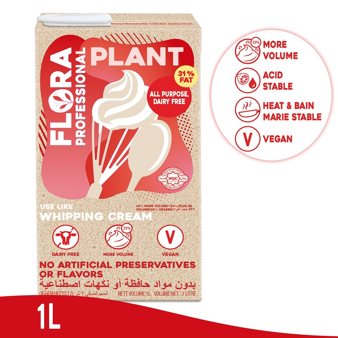 FLORA PLANT Whipping Cream, 31% Fat 1L, Vegan, Gluten free