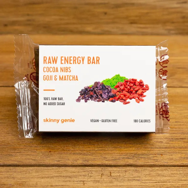 SKINNY GENIE Raw Energy Bar Cocoa Nibs Goji & Matcha, 40g