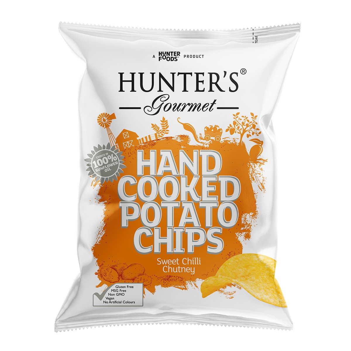 HUNTER'S GOURMET Hand Cooked Potato Chips - Sweet Chilli Chutney, 125g