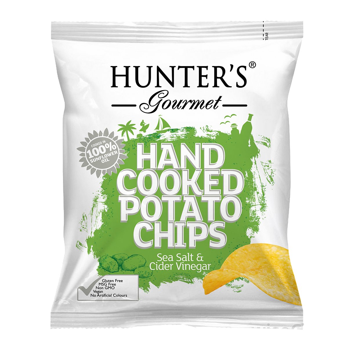 HUNTER'S GOURMET Hand Cooked Potato Chips Sea Salt & Cider Vinegar, 40g