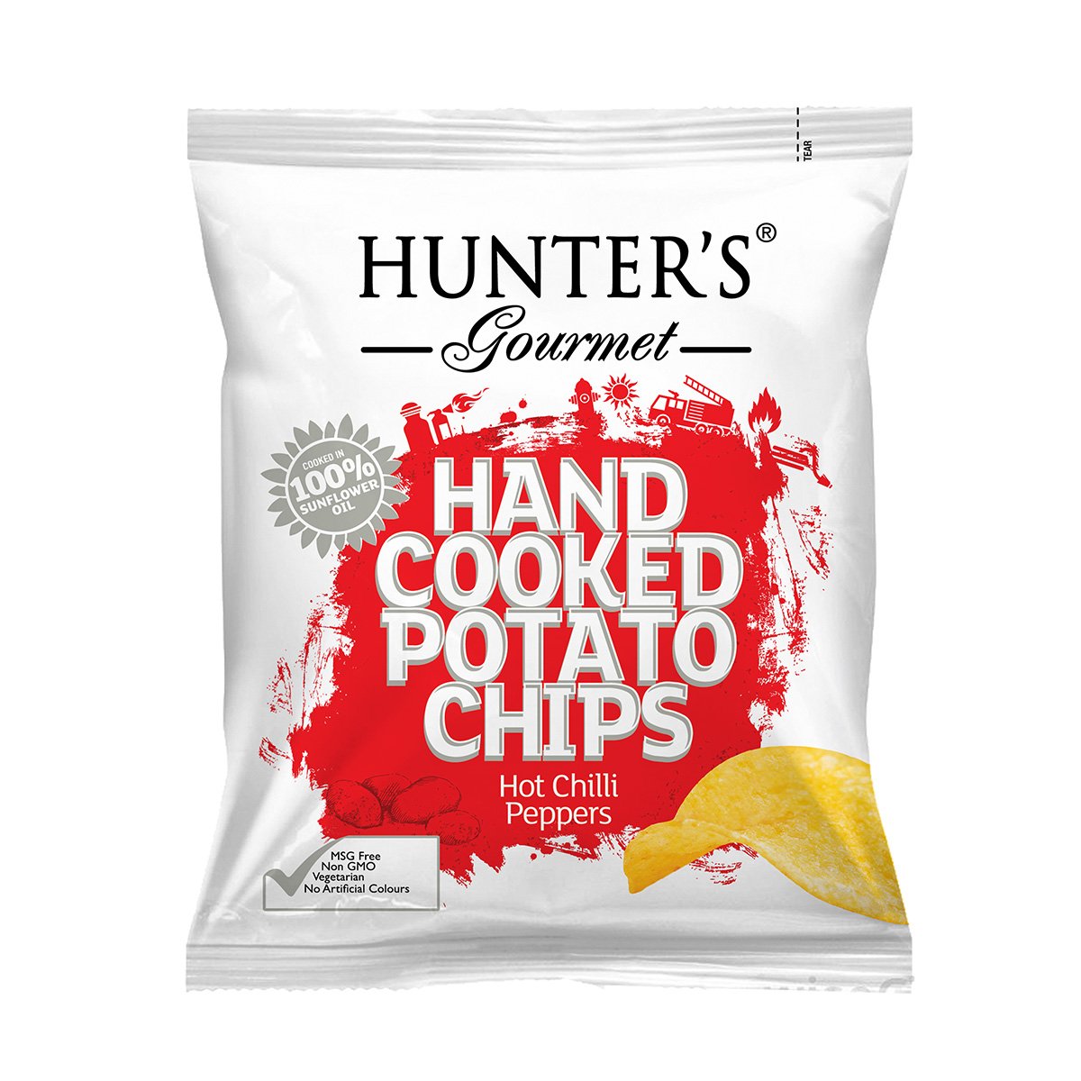HUNTER'S GOURMET Hand Cooked Potato Chips Hot Chilli Peppers, 40g