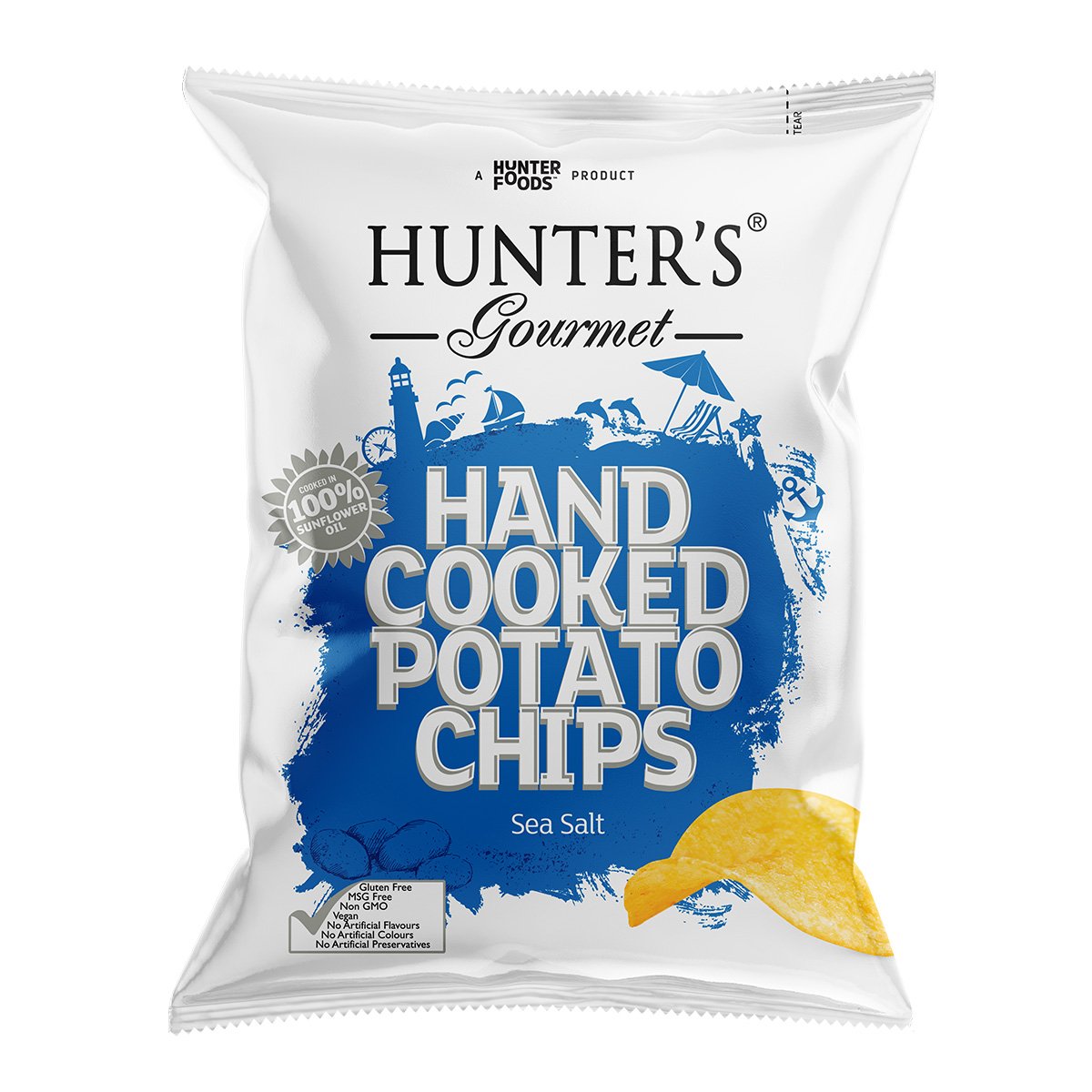 HUNTER'S GOURMET Hand Cooked Potato Chips – Sea Salt, 125g