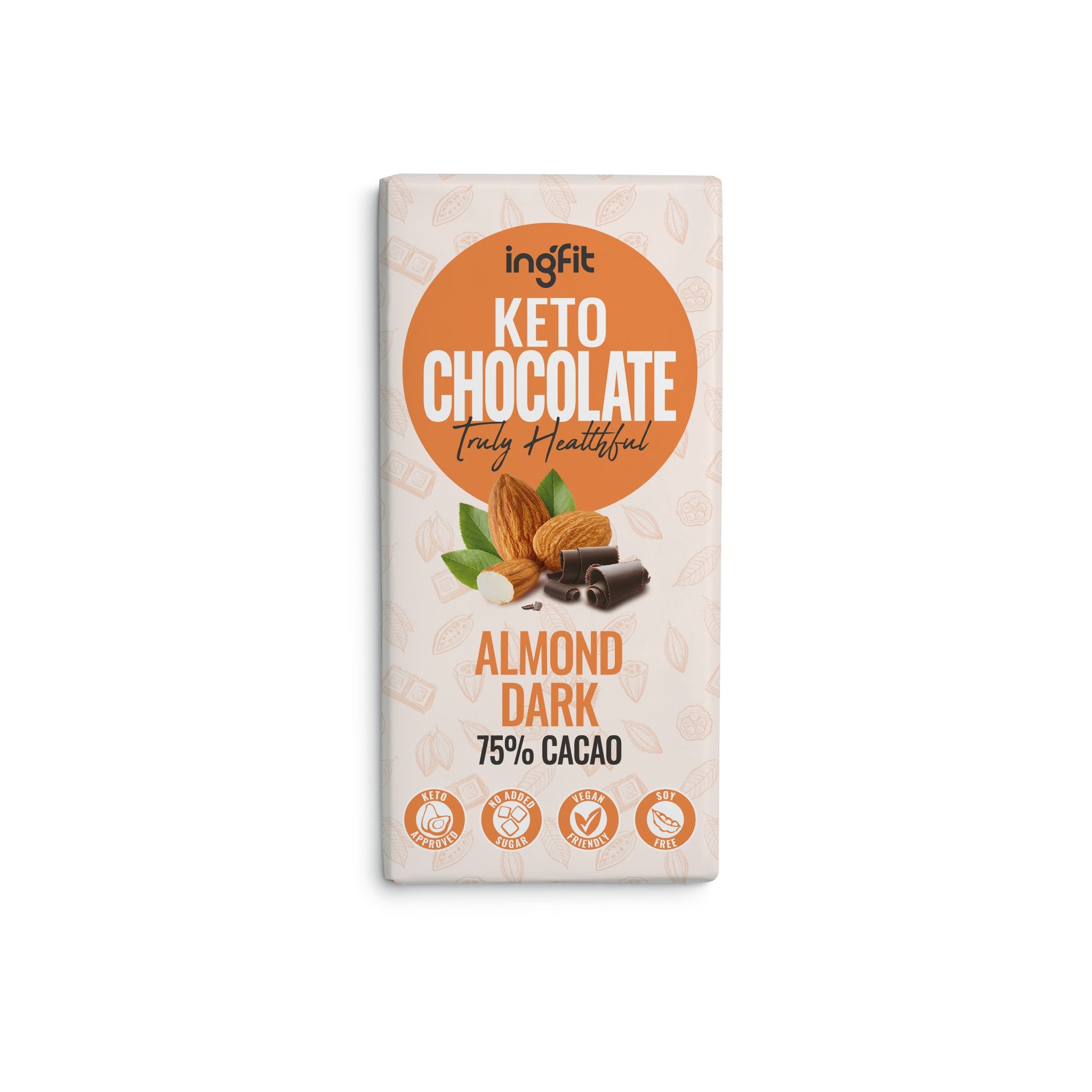 INGFIT Keto Dark Chocolate With Almonds, 95g