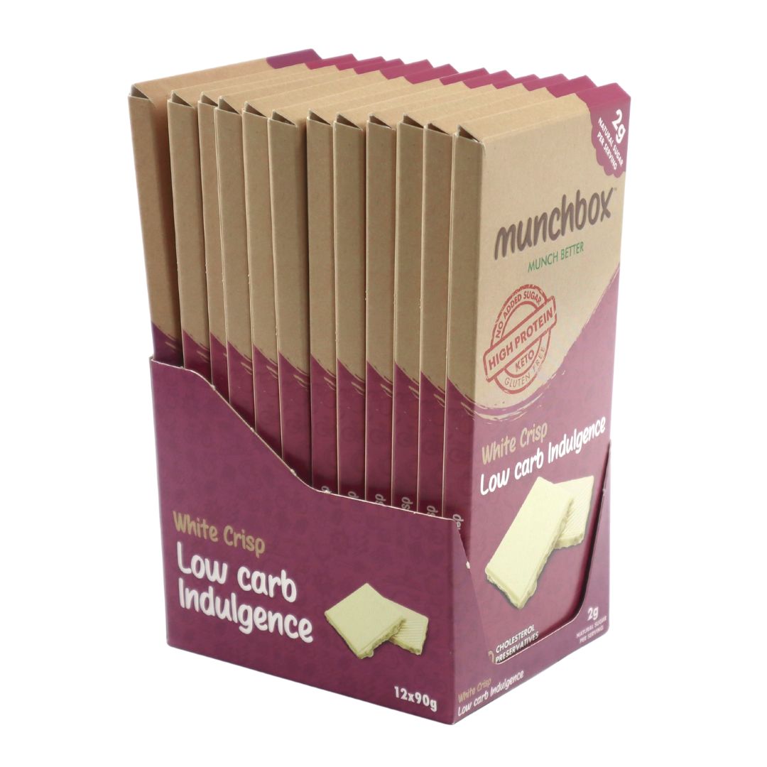 MUNCH BOX Keto White Chocolate Crisp - Low Carb Indulgence 90g, Pack of 12