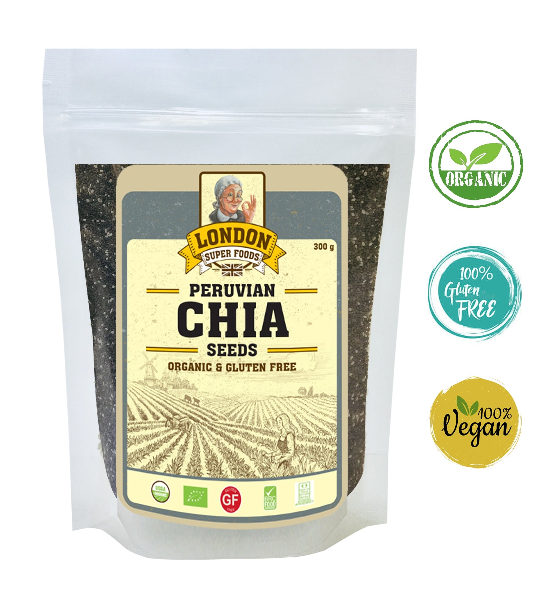 LONDON SUPER FOODS Organic Peruvian Chia Seeds, 300g- Gluten Free