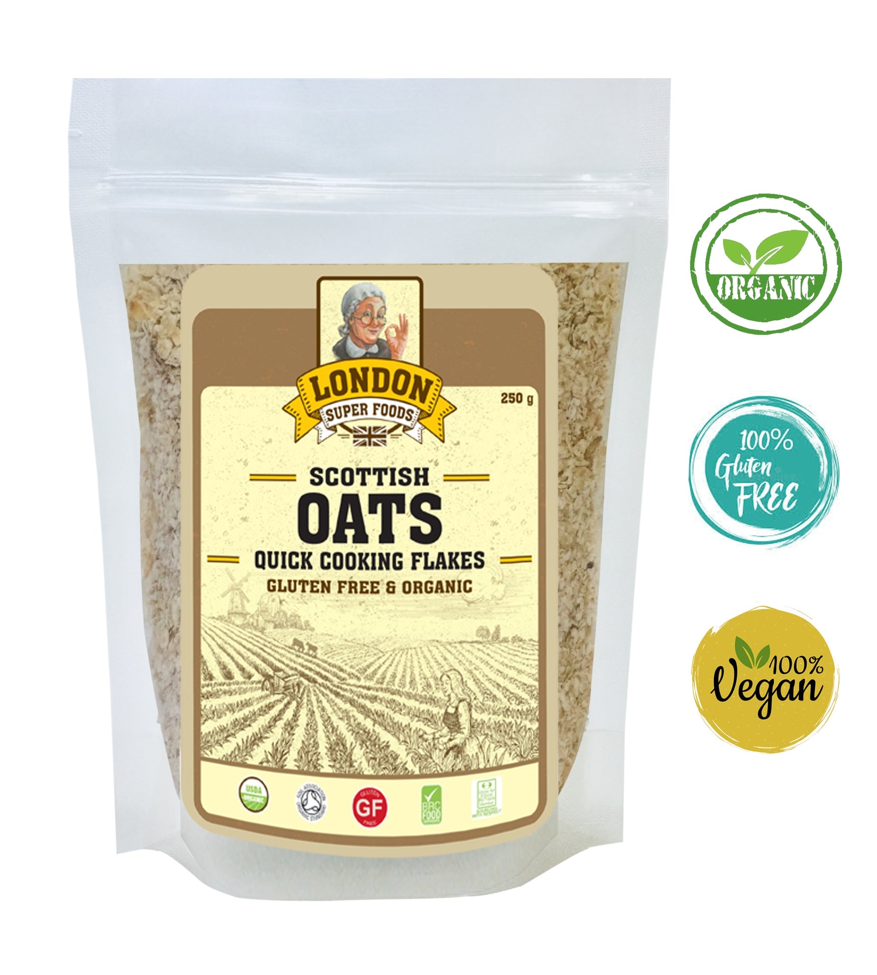 LONDON SUPER FOODS Organic Scottish Oats Quick Cooking Flakes, 250g
