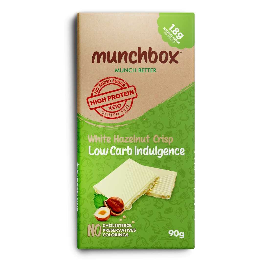 MUNCH BOX Keto White Chocolate Hazelnut Crisp - Low Carb Indulgence, 90g, Keto, Gluten free, Sugar free