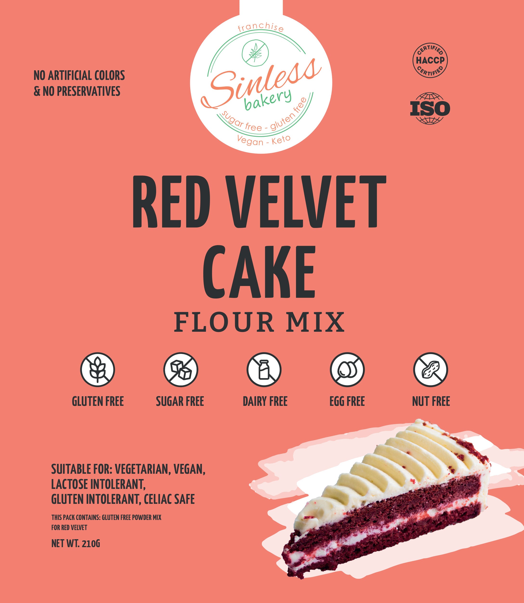 SINLESS BAKERY Red Velvet Cake Flour Mix, 210g